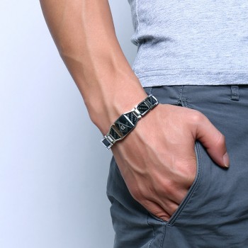 Vnox Masonic Carbon Fiber Men Health Care Bracelet Bangle Magnetic Energy Power Stainless Steel Bracelets Jewelry for Man