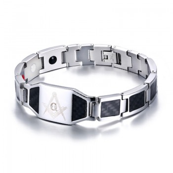 Vnox Masonic Carbon Fiber Men Health Care Bracelet Bangle Magnetic Energy Power Stainless Steel Bracelets Jewelry for Man