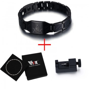Vnox Masonic Carbon Fiber Men Health Care Bracelet Bangle Magnetic Energy Power Stainless Steel Bracelets Jewelry for Man