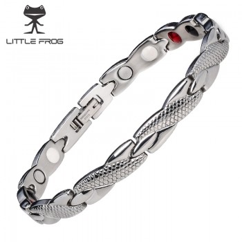 LITTLE FROG Women Jewelry Stainless Steel Healing Bio Magnetic Energy Bracelet Bangle For Women Accessory Silver Bracelets 10253