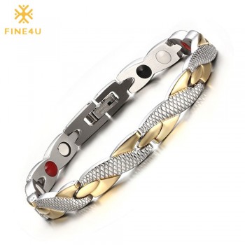 FINE4U B079 Twisted Health Magnetic Bracelet For Women 316L Stainless Steel Bracelets amp; Bangles with Health Germanium