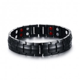 Elegant Mens Black Bracelets Titanium Steel Magnetic Therapy 2 Row 4 in 1 FIR, Negative Ion Germanium Bracelet Men Jewelry 2017