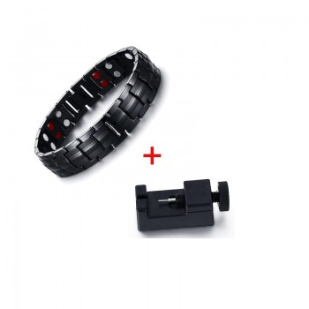 Elegant Mens Black Bracelets Titanium Steel Magnetic Therapy 2 Row 4 in 1 FIR, Negative Ion Germanium Bracelet Men Jewelry 2017