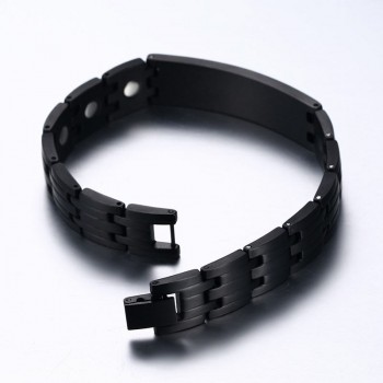 Vinterly Engraving Serviec Medical Alert ID Bracelets Bangles for Men Black Health Energy Magnetic Stainless Steel Bracelet Male