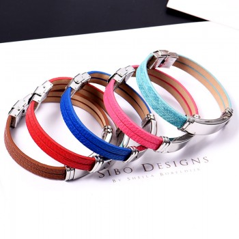 Stainless Steel Custom Personalized Leather Bracelet Engraved Lover Baby Name Motto Logo Bangle Jewelry 2019 Valentine Gifts