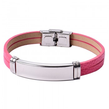 Stainless Steel Custom Personalized Leather Bracelet Engraved Lover Baby Name Motto Logo Bangle Jewelry 2019 Valentine Gifts