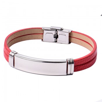 Stainless Steel Custom Personalized Leather Bracelet Engraved Lover Baby Name Motto Logo Bangle Jewelry 2019 Valentine Gifts