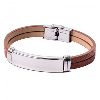 Stainless Steel Custom Personalized Leather Bracelet Engraved Lover Baby Name Motto Logo Bangle Jewelry 2019 Valentine Gifts