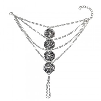 Bohemian Vintage Gypsy Multilayer Tassel Finger Hand Harness Carving Flower Link Bracelet For Women Tridal Maxi Bijoux Jewelry