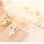 New Korean Sweet Sea Opal Cat Eye Shining Rhinestone Gold Silver One Direction Cuff Bangles Owl Animal Open Bracelets For Women