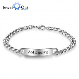 Personalized ID Braceles Custom Engrave Name Silver Stainless Steel Charm Bracelets amp; Bangles For Women amp; Men(JewelOra BA101854)