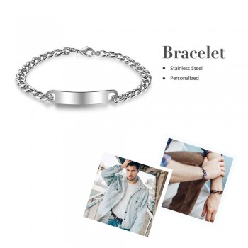 Personalized ID Braceles Custom Engrave Name Silver Stainless Steel Charm Bracelets amp; Bangles For Women amp; Men(JewelOra BA101854)