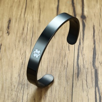 Custom Medical Alert Symbol ID Cuff Bracelet for Mens Womens Stainless Steel Personalized Engraved Bangle Unisex Jewelry