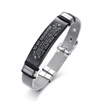 Personalized Bangle Mens Slide Mesh Bracelet Silver Adjusatble Customized Name Wristands Stainless Steel Male Bileklik Pulseira