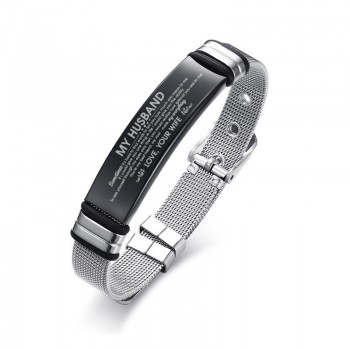 Personalized Bangle Mens Slide Mesh Bracelet Silver Adjusatble Customized Name Wristands Stainless Steel Male Bileklik Pulseira