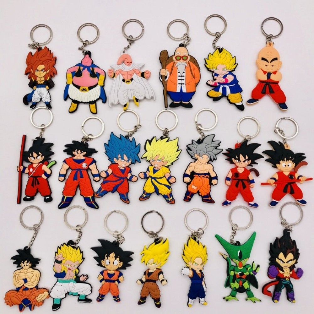 1PCS Cartoon Character Dragon Ball Key Chain 3D Double Side Key Ring PVC Anime Figure Goku Vegeta Keychains Kids Toy Key Holder