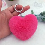 10CM Cute Fluffy Heart Keychains Womens Pom Poms Faux Rex Rabbit Fur Key Chains Girl Bag Hang Car Key Ring Jewelry Accessories