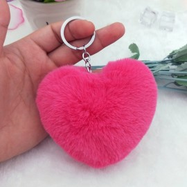 10CM Cute Fluffy Heart Keychains Womens Pom Poms Faux Rex Rabbit Fur Key Chains Girl Bag Hang Car Key Ring Jewelry Accessories