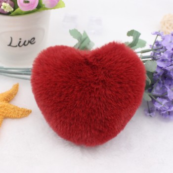 10CM Cute Fluffy Heart Keychains Womens Pom Poms Faux Rex Rabbit Fur Key Chains Girl Bag Hang Car Key Ring Jewelry Accessories