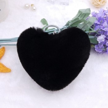 10CM Cute Fluffy Heart Keychains Womens Pom Poms Faux Rex Rabbit Fur Key Chains Girl Bag Hang Car Key Ring Jewelry Accessories