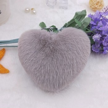 10CM Cute Fluffy Heart Keychains Womens Pom Poms Faux Rex Rabbit Fur Key Chains Girl Bag Hang Car Key Ring Jewelry Accessories