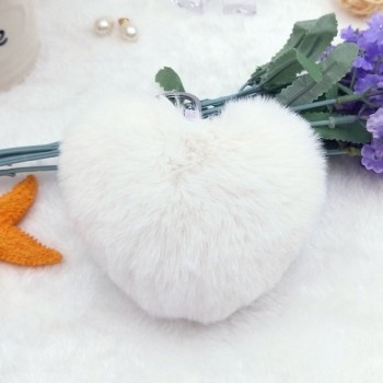 10CM Cute Fluffy Heart Keychains Womens Pom Poms Faux Rex Rabbit Fur Key Chains Girl Bag Hang Car Key Ring Jewelry Accessories