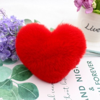 10CM Cute Fluffy Heart Keychains Womens Pom Poms Faux Rex Rabbit Fur Key Chains Girl Bag Hang Car Key Ring Jewelry Accessories