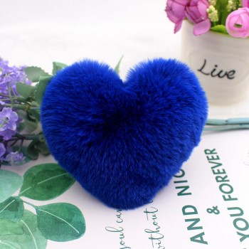 10CM Cute Fluffy Heart Keychains Womens Pom Poms Faux Rex Rabbit Fur Key Chains Girl Bag Hang Car Key Ring Jewelry Accessories