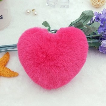 10CM Cute Fluffy Heart Keychains Womens Pom Poms Faux Rex Rabbit Fur Key Chains Girl Bag Hang Car Key Ring Jewelry Accessories