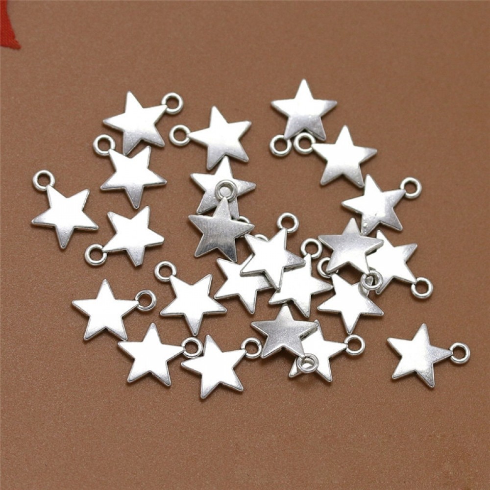 10pcs Silver Small Star Bracelet Findings Anklet Charms Simple Pentagram Necklace Pendant Dangle Earrings Jewelry Making C66