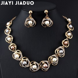 Jiayijiaduo Bridal Jewelry Sets Imitation Pearl Gold-color Wedding for Women Roses Tripe Beads Designed for Women Gifts