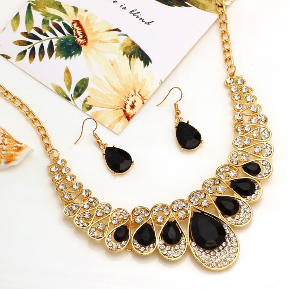 Hot African female costume Jewelry set for women Gold Necklace earrings set wedding party bridal Crystal Jewelry Sets
