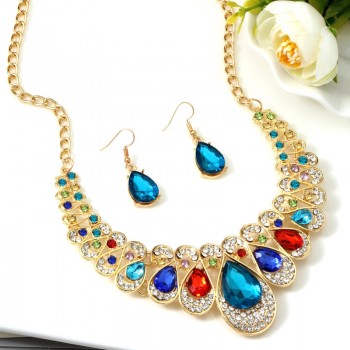 Hot African female costume Jewelry set for women Gold Necklace earrings set wedding party bridal Crystal Jewelry Sets