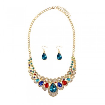 Hot African female costume Jewelry set for women Gold Necklace earrings set wedding party bridal Crystal Jewelry Sets