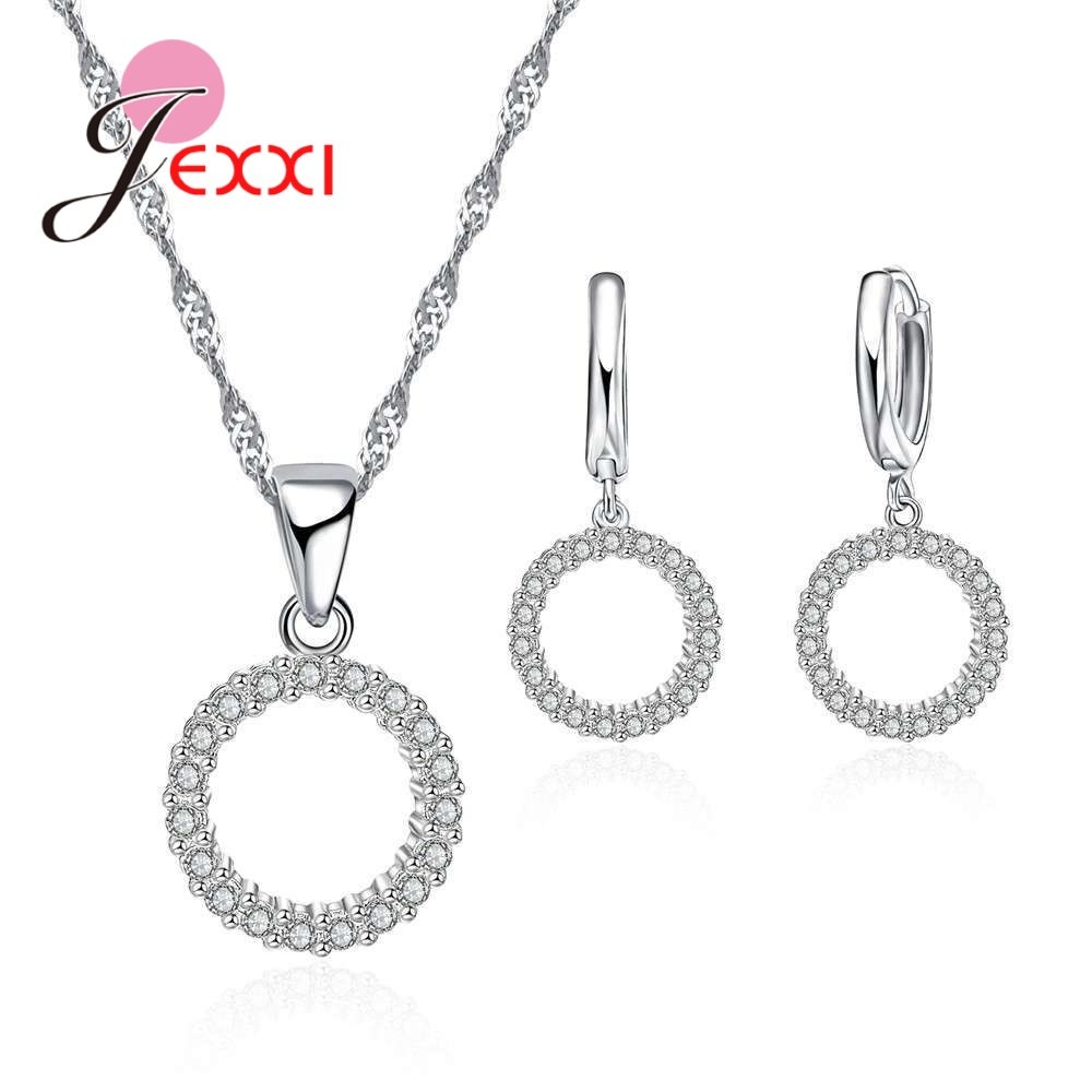JEXXI Free Shipping New 2018 Cubic Zirconia Jewelry Sets Big Hollow Round Pendants amp; Necklaces Earring S90 Silver Set