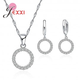 JEXXI Free Shipping New 2018 Cubic Zirconia Jewelry Sets Big Hollow Round Pendants amp; Necklaces Earring S90 Silver Set