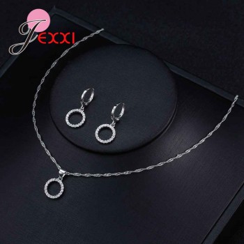 JEXXI Free Shipping New 2018 Cubic Zirconia Jewelry Sets Big Hollow Round Pendants amp; Necklaces Earring S90 Silver Set