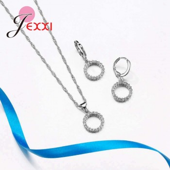 JEXXI Free Shipping New 2018 Cubic Zirconia Jewelry Sets Big Hollow Round Pendants amp; Necklaces Earring S90 Silver Set