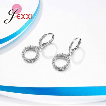 JEXXI Free Shipping New 2018 Cubic Zirconia Jewelry Sets Big Hollow Round Pendants amp; Necklaces Earring S90 Silver Set