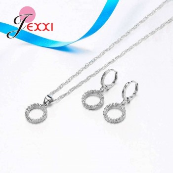 JEXXI Free Shipping New 2018 Cubic Zirconia Jewelry Sets Big Hollow Round Pendants amp; Necklaces Earring S90 Silver Set