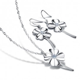 High Quality Sterling Silver Set Jewelry Solid 925 Silver Clover Earrings Necklace Set Woman Wedding Accessories Gifts wholesale