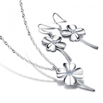 High Quality Sterling Silver Set Jewelry Solid 925 Silver Clover Earrings Necklace Set Woman Wedding Accessories Gifts wholesale