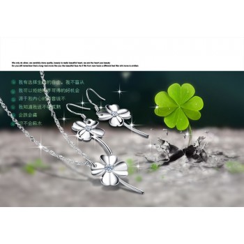 High Quality Sterling Silver Set Jewelry Solid 925 Silver Clover Earrings Necklace Set Woman Wedding Accessories Gifts wholesale
