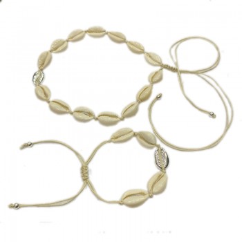 2018 Puka Natural Shell gold cowrie necklace bracelet set women cowry seashell bijoux collier femme bohemian jewellry