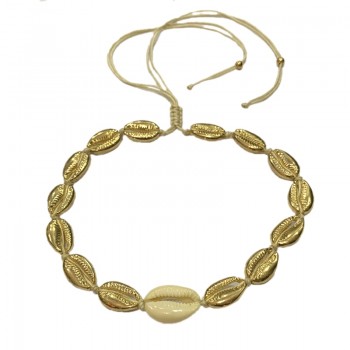 2018 Puka Natural Shell gold cowrie necklace bracelet set women cowry seashell bijoux collier femme bohemian jewellry