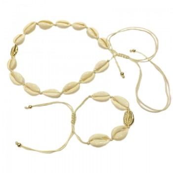2018 Puka Natural Shell gold cowrie necklace bracelet set women cowry seashell bijoux collier femme bohemian jewellry