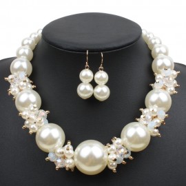 Big Pearls Crystal Jewelry Set Fashion Imitation Pearl Jewelry Sets Women Wedding Bridal Necklace Earrings 2 Pcs Dropshpping