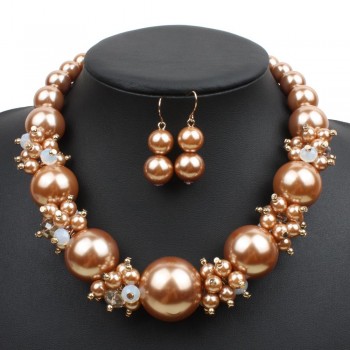 Big Pearls Crystal Jewelry Set Fashion Imitation Pearl Jewelry Sets Women Wedding Bridal Necklace Earrings 2 Pcs Dropshpping