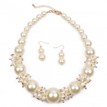 Big Pearls Crystal Jewelry Set Fashion Imitation Pearl Jewelry Sets Women Wedding Bridal Necklace Earrings 2 Pcs Dropshpping