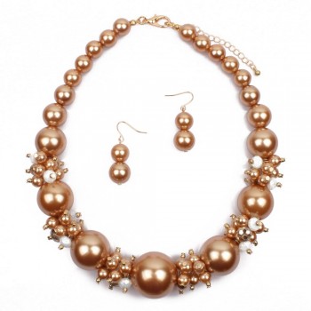 Big Pearls Crystal Jewelry Set Fashion Imitation Pearl Jewelry Sets Women Wedding Bridal Necklace Earrings 2 Pcs Dropshpping